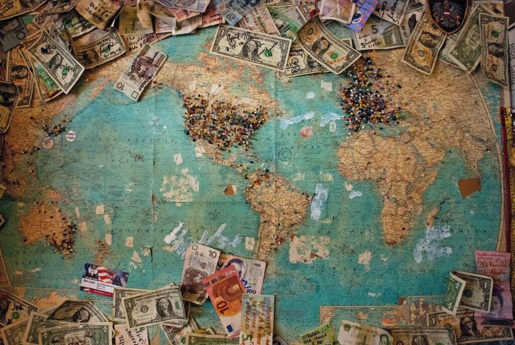 global map with international currency